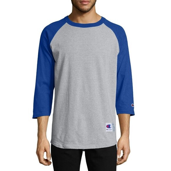 Champion Raglan Quarter Sleeve Baseball T-Shirt Gray Royal Blue Mens Size Small - Picture 4 of 10